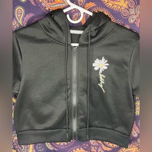 black cropped “happy” long sleeve hoodie